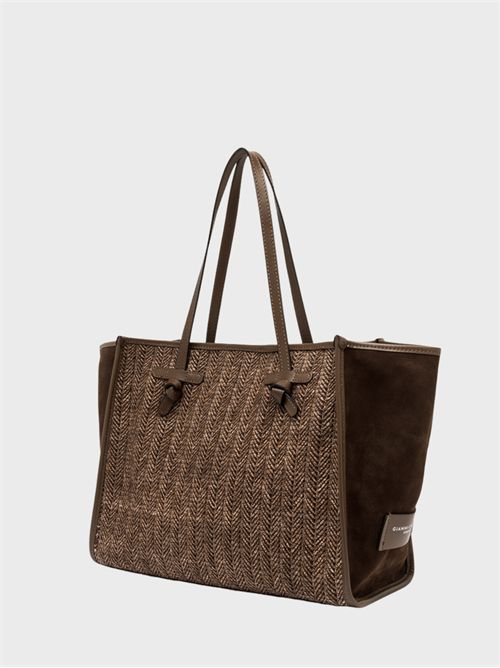 Shopping bag in paglia spigata con dettagli in pelle GIANNI CHIARINI MARCELLA | BS12360MDNCHOCO
